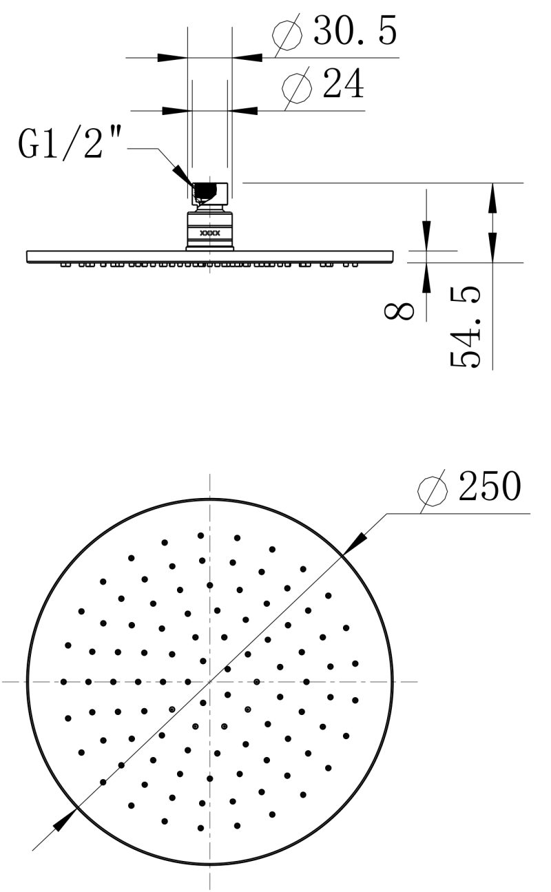 Brass Round Shower Head 250mm - Image 2