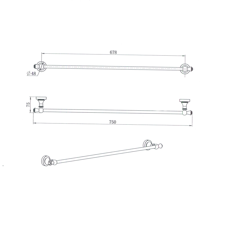 Medoc Single Towel Rail 750mm - Image 2
