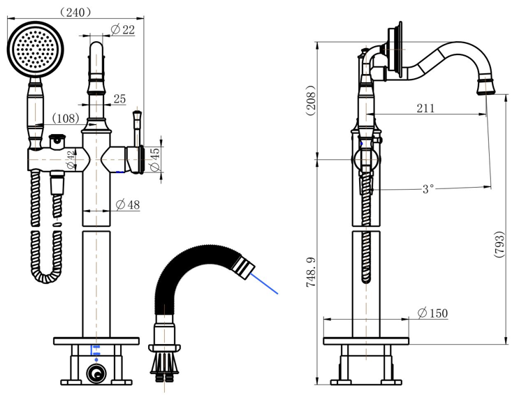 Montpellier Freestanding Bath Mixer with Hand Shower - Image 2