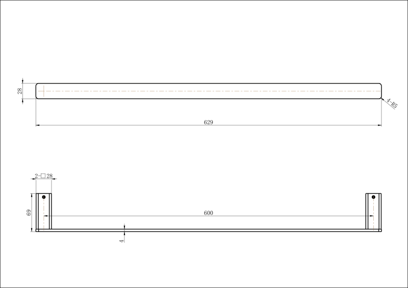 Nova Single Towel Rail 600mm - Image 2