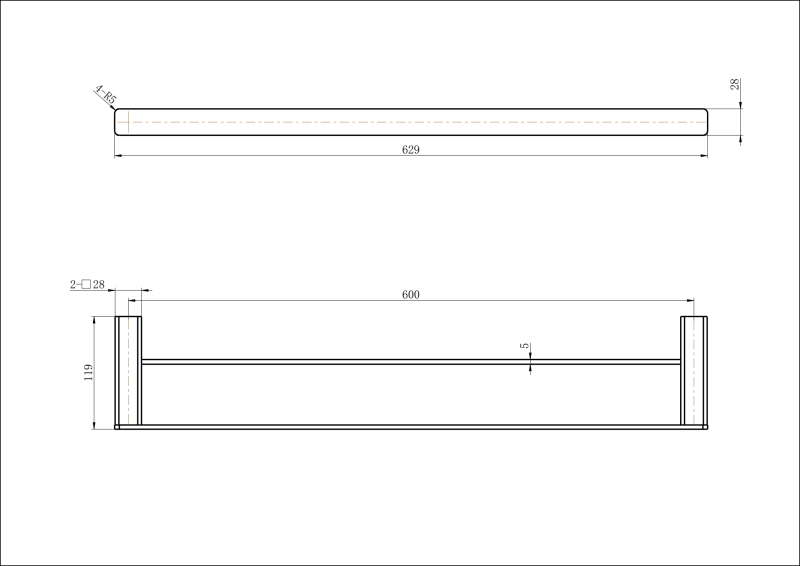 Nova Double Towel Rail 600mm - Image 2