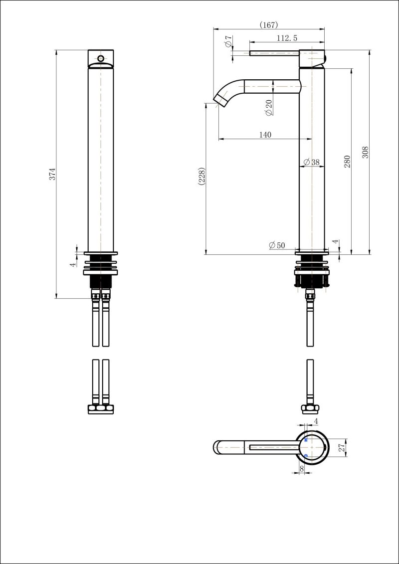 Star Mini High Rise Basin Mixer Curved Spout - Image 2