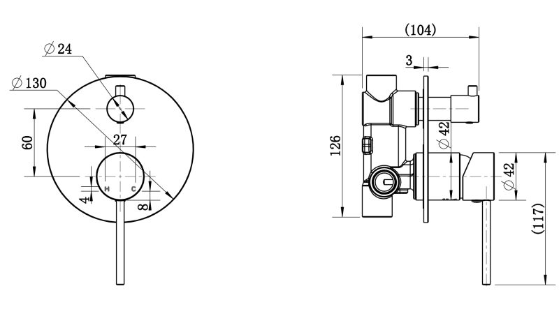 Star Mini Shower Diverter Mixer With Knurled Handle - Image 2